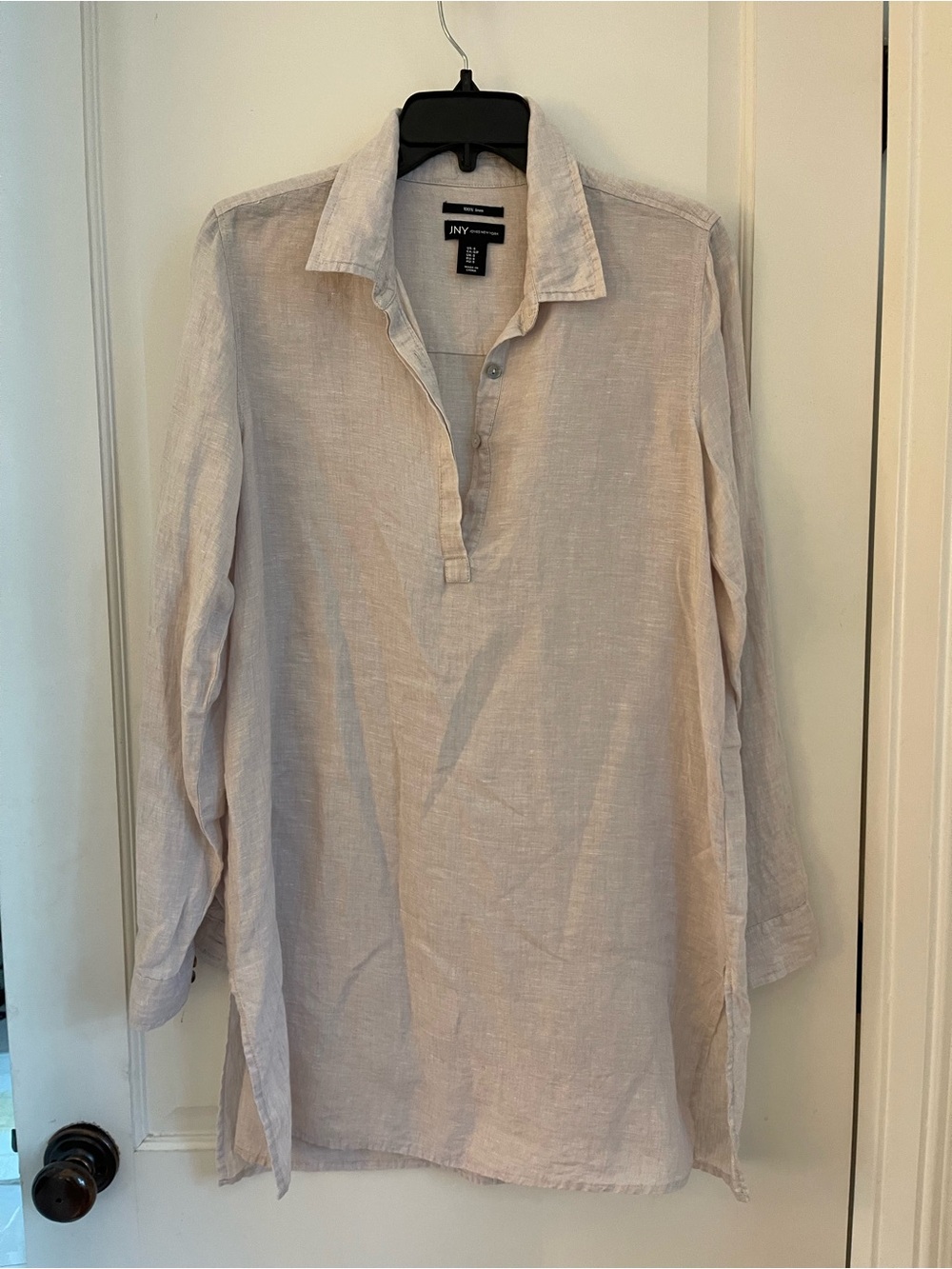 Jones New York Long Sleeve Linen Tunic Shirt - Light Beige size S